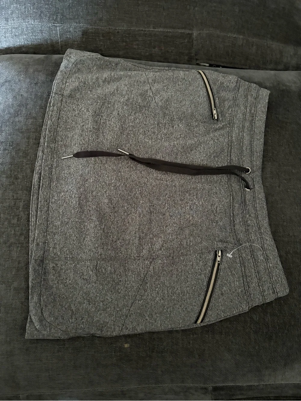 Gray Knit Drawstring Mini Skirt